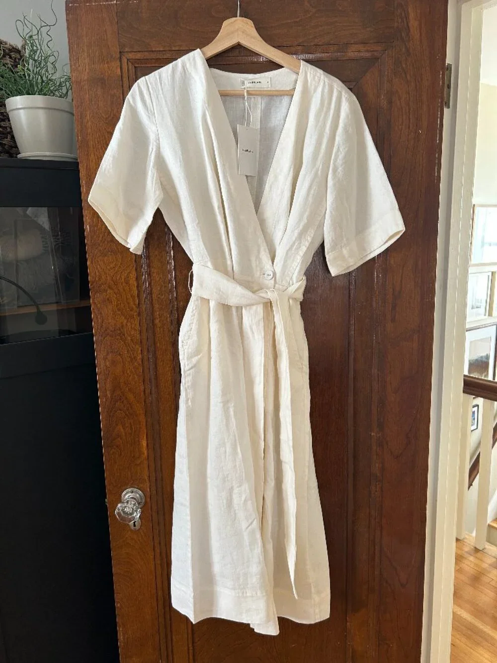 Everlane Bone Linen Wrap Dress Size M NWT